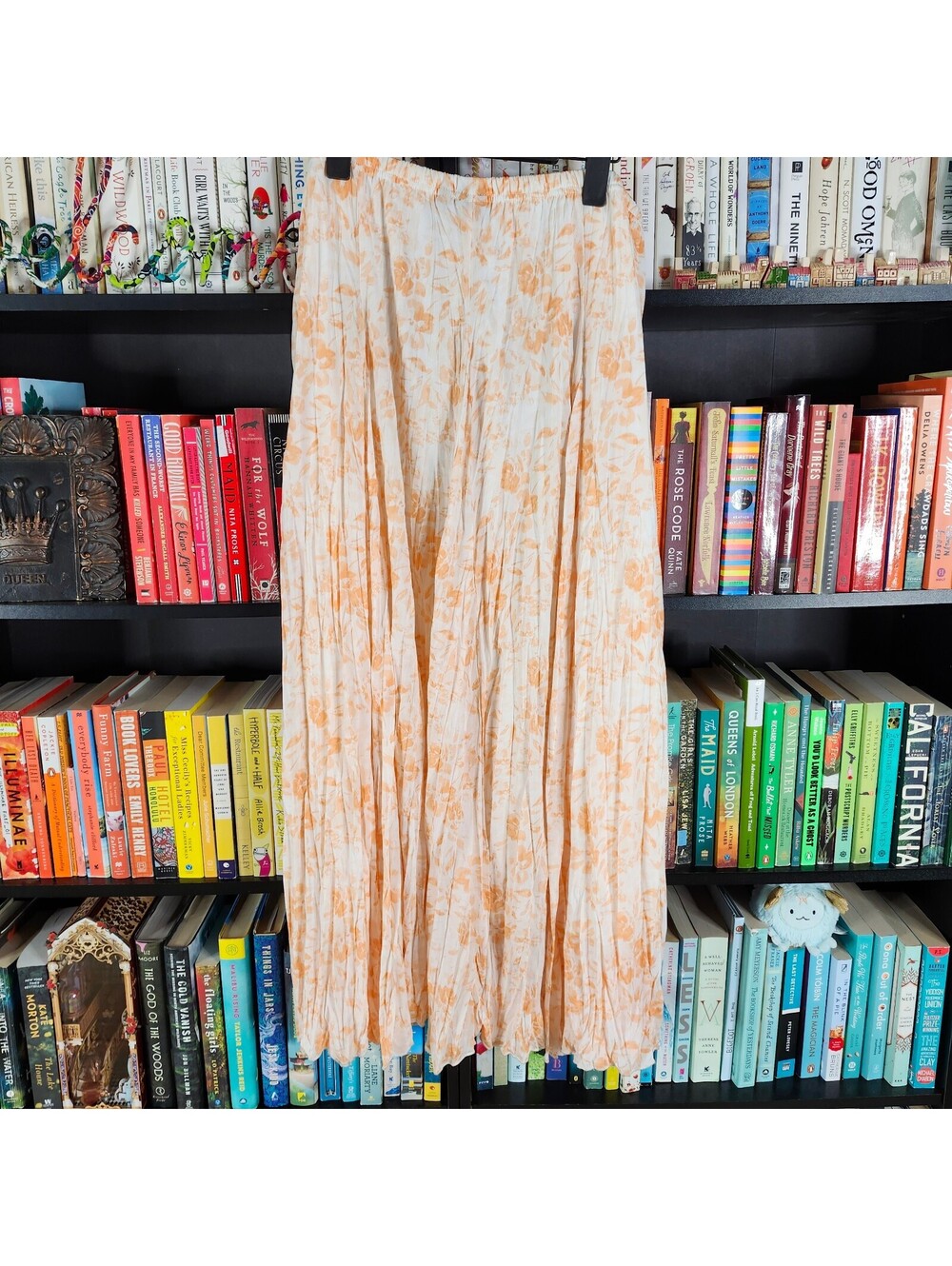GNW XL Peach Floral Pleated Maxi Skirt Boho Cottagecore XL
